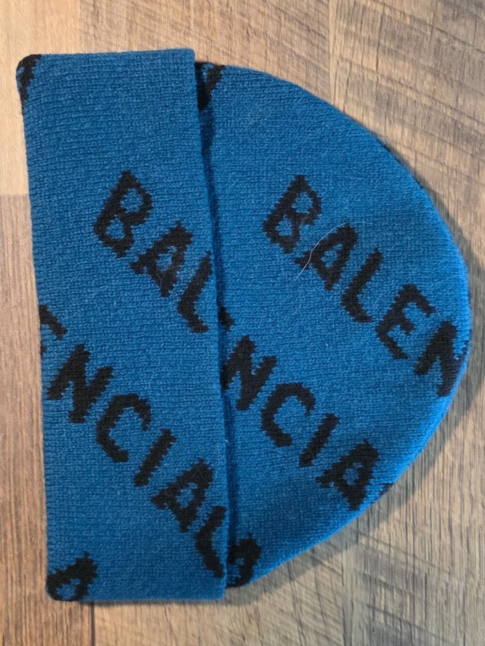 Balenciaga Blue & Black Diagonal All-Over Logo Jacquard Knit Beanie Hat